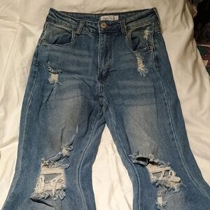 Rue21 Women's Distressed Blue Jeans Wide Legs
